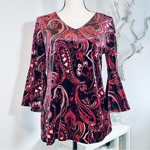 Prelude Red Velvet Flare Sleeve Top